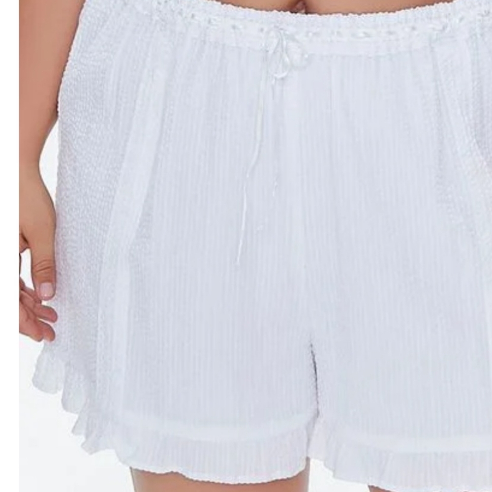 Forever 21 White Ruffle Trim Linen Lined Shorts